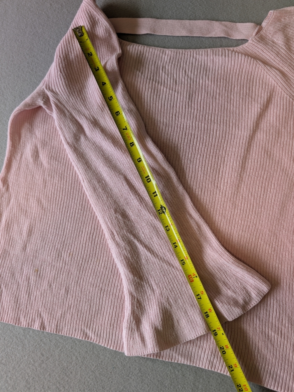 LOFT Pink Strappy Back Bell Sleeve Ribbed Knit Cotton Silk Blend Sweater Size M - Picture 11 of 12